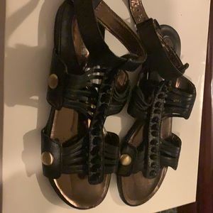 Black leather gladiator flat sandals
